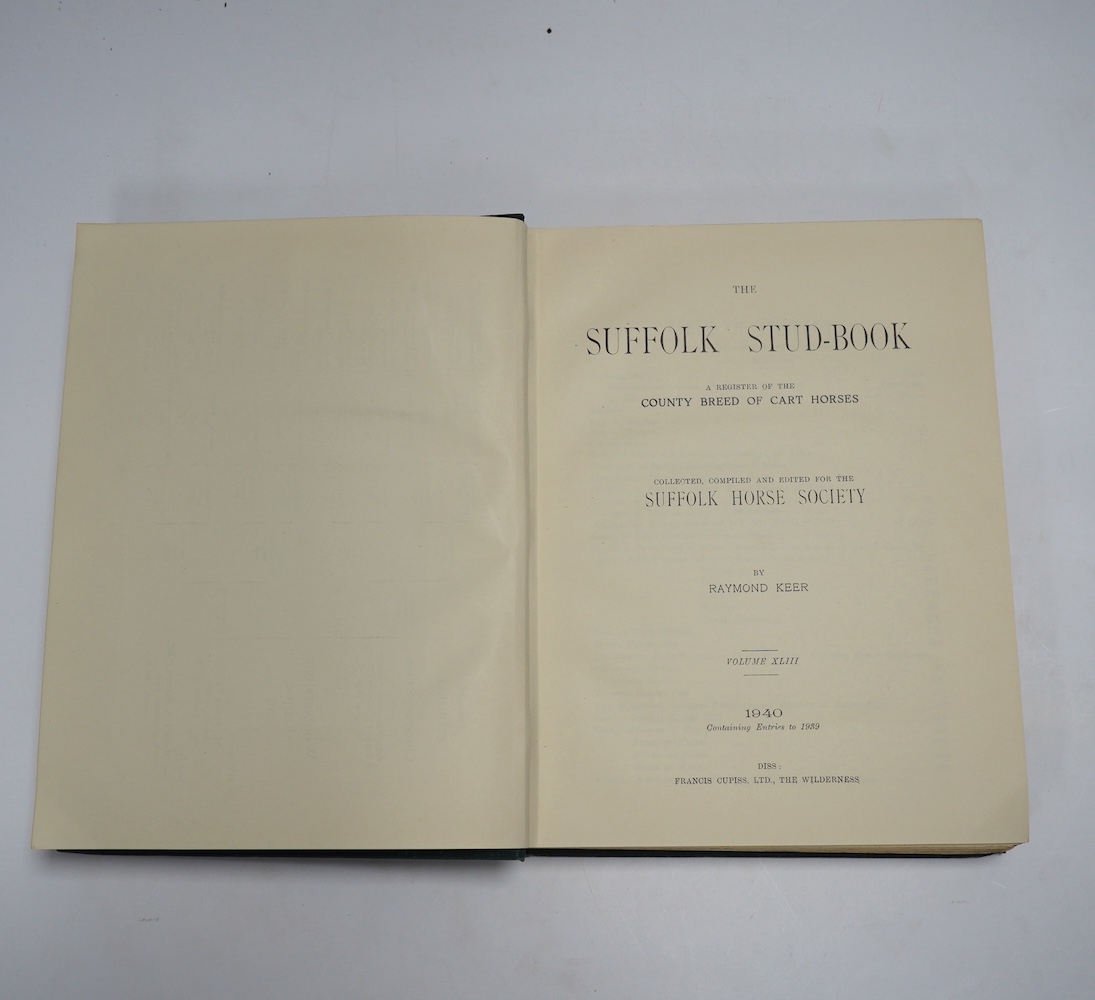 The Suffolk Stud-Book: a register of the county breed of cart horses. vol. XLIII. 2 mounted photo. plates and 2 folded tables; original cloth, roy.8vo. Diss, 1940; Lloyd, Walford - The Southdown Sheep ... illus.; gilt pi